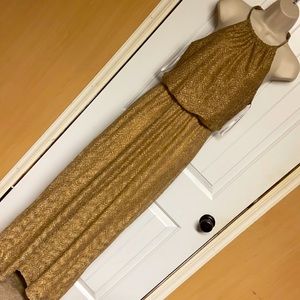 BISOU BISOU LONG GOLD DRESS. SIZE 4